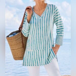 Soft Surroundings Briza Striped V-Neck Tunic Top | Size L